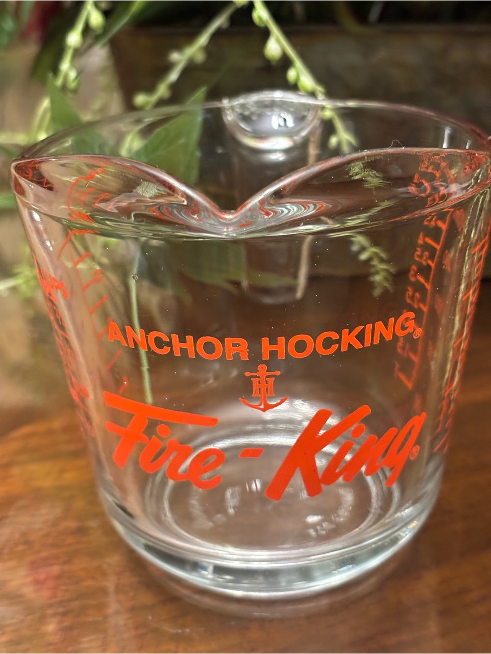 Anchor Hocking Clear Glass Measuring Cup with Orange Fire-King Logo